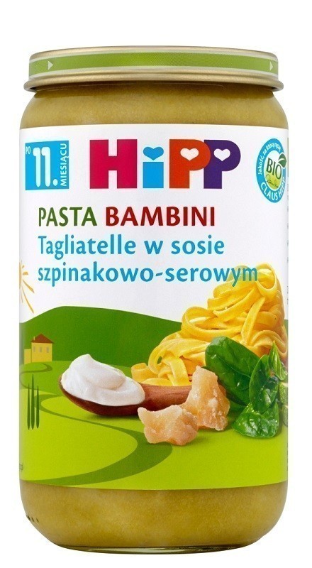 Hipp Pasta Bambini Tagliatelle w Sosie Szpinakowo-Serowym Bio