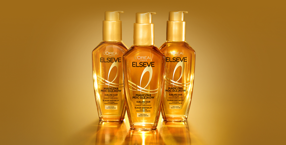 Trzy butelki olejku Elseve Eliksir Magiczna Moc Olejków od L’Oréal Paris do włosów suchych