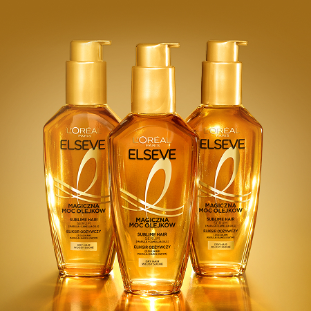 Trzy butelki olejku Elseve Eliksir Magiczna Moc Olejków od L’Oréal Paris do włosów suchych
