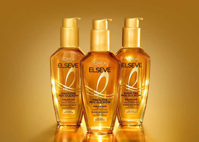 Trzy butelki olejku Elseve Eliksir Magiczna Moc Olejków od L’Oréal Paris do włosów suchych