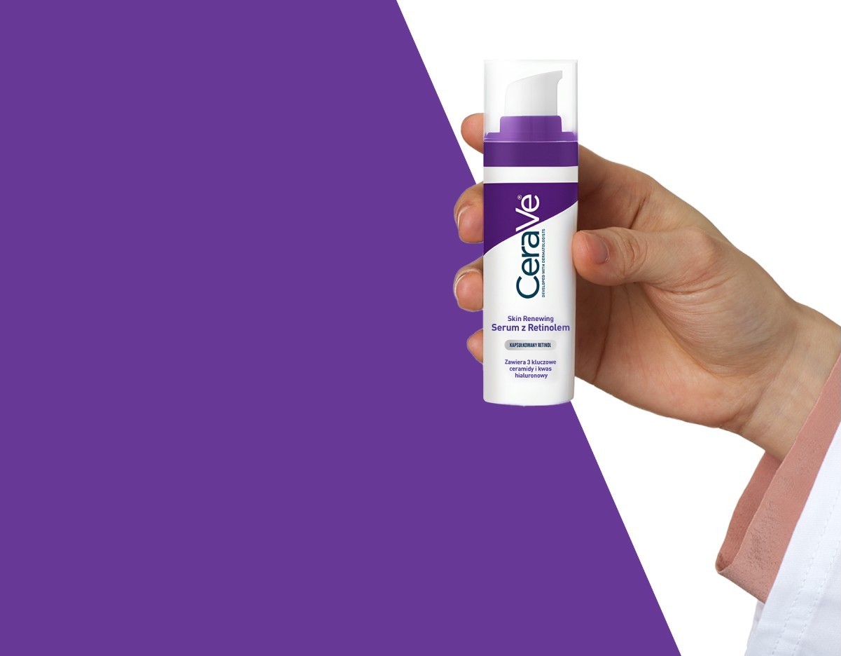 Produkt CeraVe Skin Renewing Serum z Retinolem z grafiką dłoni
