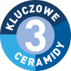 Logo Trzech Kluczowych Ceramidów w białym tekście na niebieskim tle